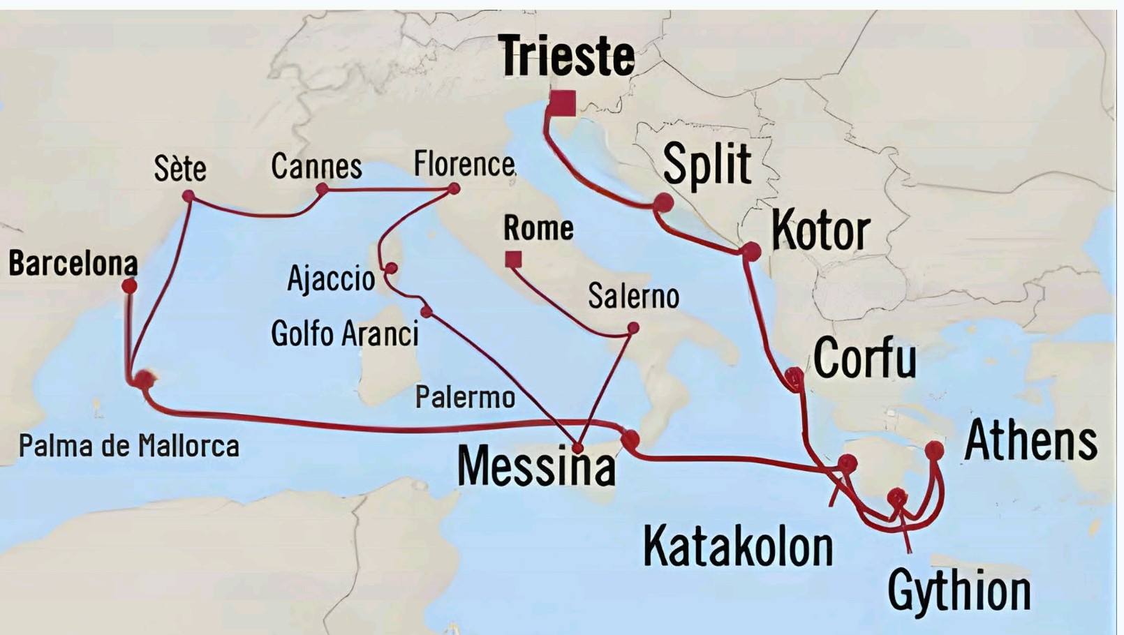 Map of the To Spain, With Love voyage route