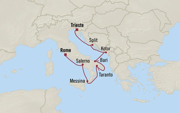 Map of the Viva Italia voyage route